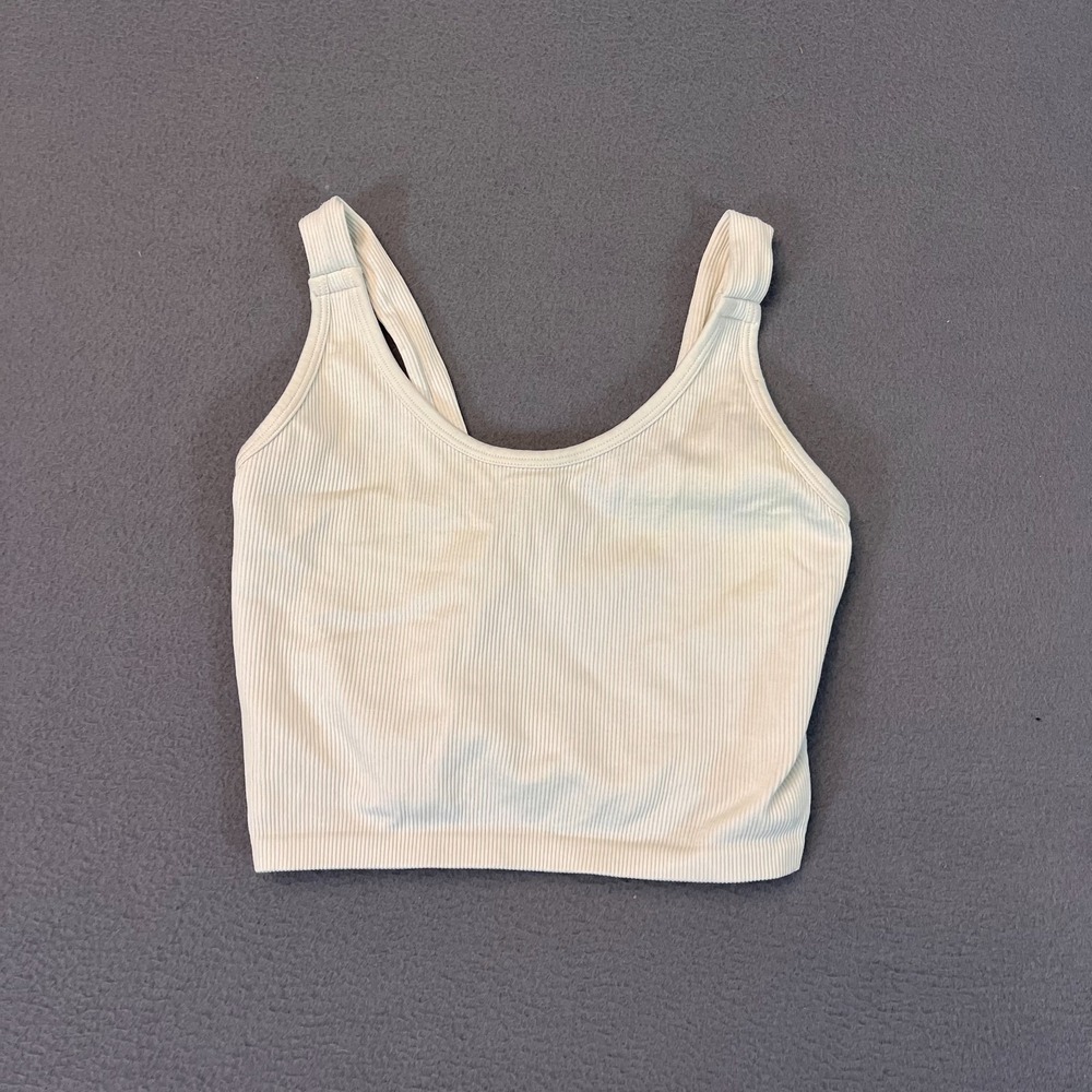 90 Degrees by Reflex Women's Medium White Ribbed Crop Athletic Tank Top Logo Run